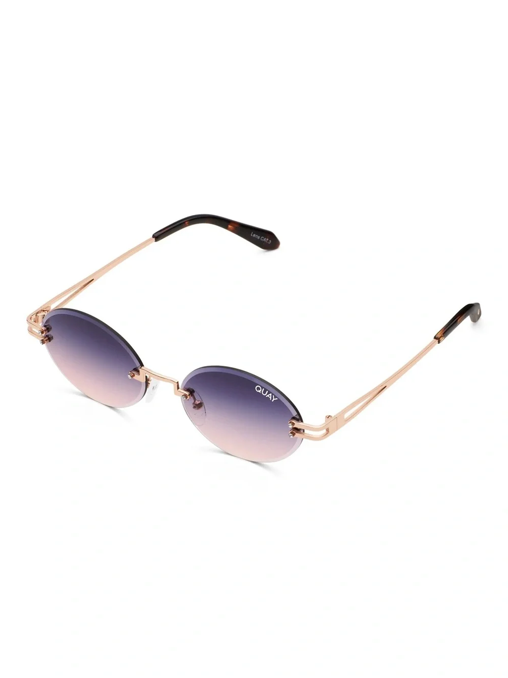 QUAY Literally Obsessed Rimless Oval Sunglasses-Rose Gold/Blue Pink Fade Lens